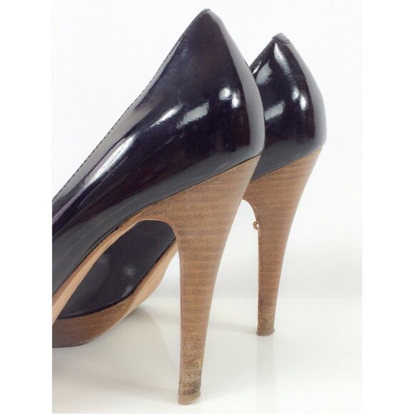 Vintage Y2K Steve Madden Black Patent Leather Peep Toe Office Siren Pumps Heels - Picture 10 of 12